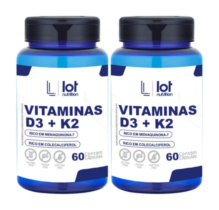 Lot Nutrition Kit 2un Vitamina D3 2.000ui + K2mk7 60 cápsulas sem Sabor