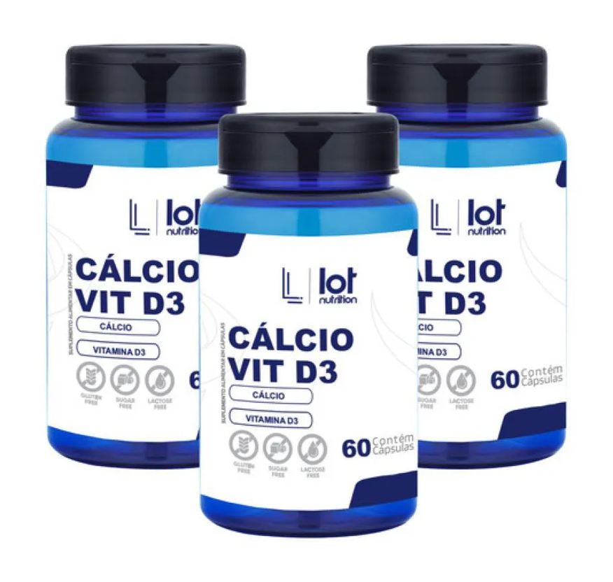 Lot Nutrition Kit 3un Cálcio 600mg Vit D3 2.000ui 60 cápsulas sem Sabor