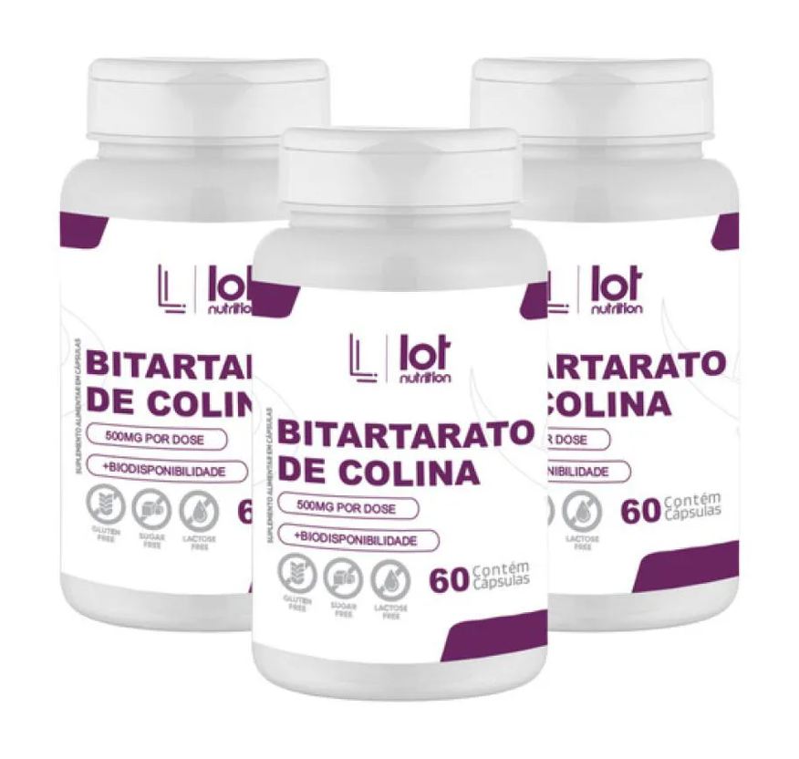 Lot Nutrition Kit 3un Bitartarato de Colina 450mg 60 cápsulas sem Sabor
