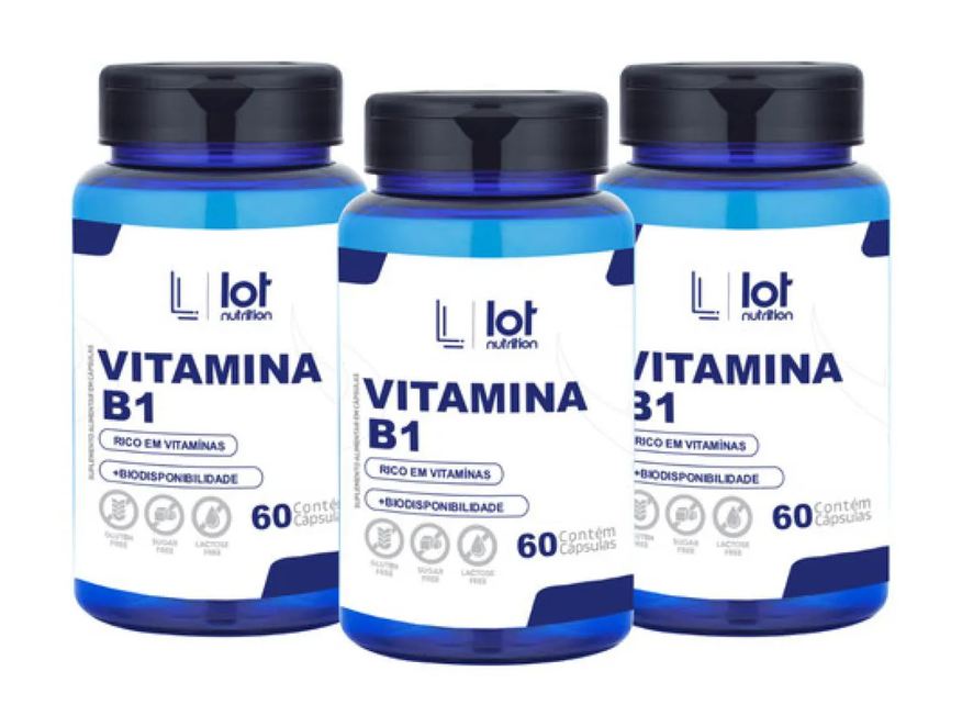 Lot Nutrition Kit 3un Vitamina B1 Tiamina 60 cápsulas sem Sabor