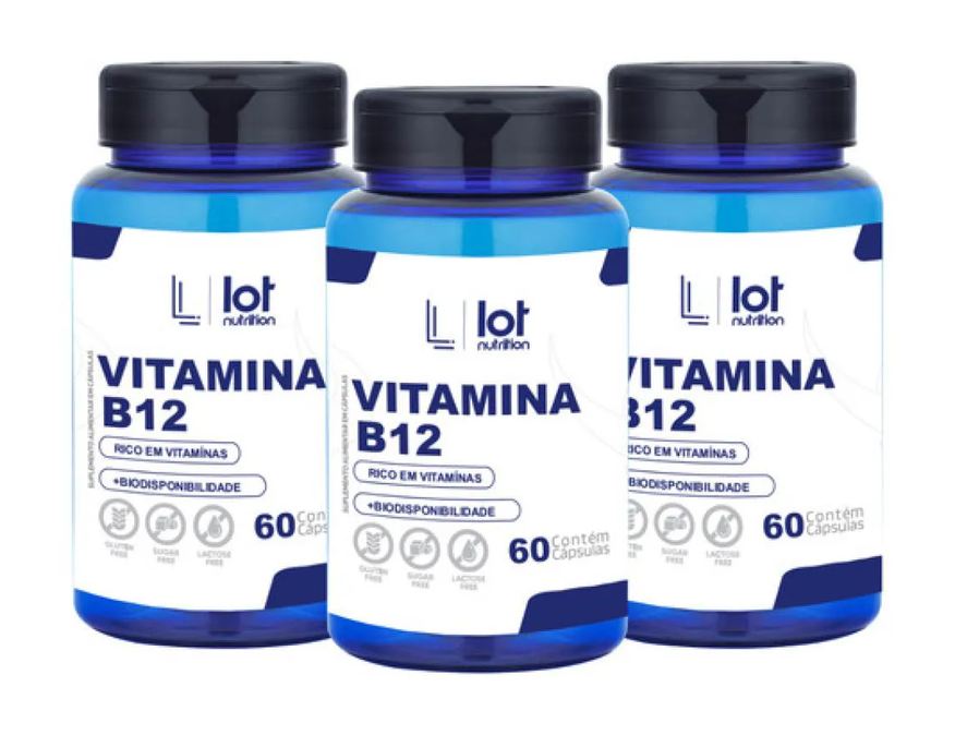 Lot Nutrition Kit 3un Vitamina B12 Cianocobalamina 60 cápsulas sem Sabor