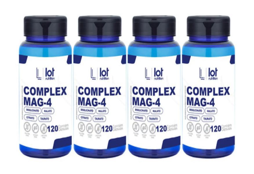 Lot Nutrition Kit 4un Complex Mag4 120 Cápsulas Taurato Quelato Dimalato Citrato sem Sabor