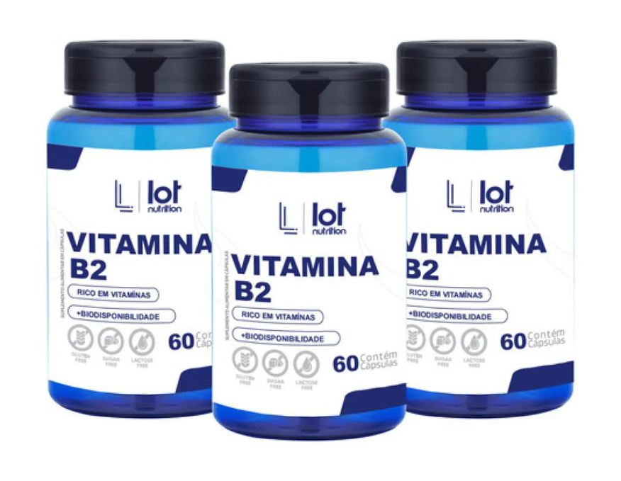 Lot Nutrition Kit 3un Vitamina B2 Riboflavina 60 cápsulas sem Sabor