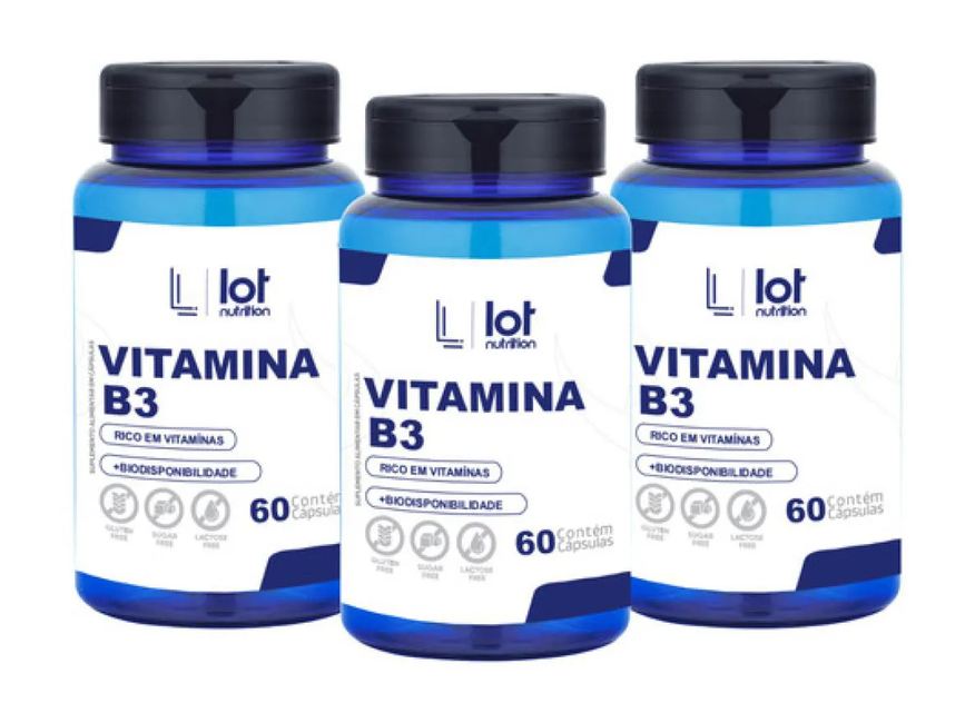 Lot Nutrition Kit 3un Vitamina B3 Niacina 60 cápsulas sem Sabor