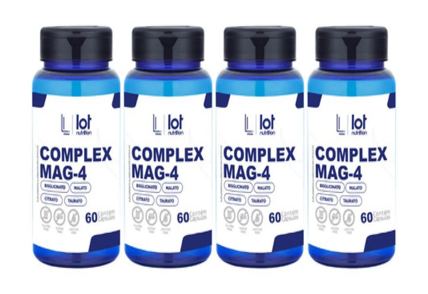 Lot Nutrition Kit 4un Complex Mag4 60 Cápsulas Taurato Quelato Dimalato Citrato sem Sabor