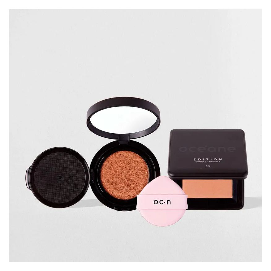 Océane Kit Base Líquida Cushion 60 + Pó Compacto Dark Honey Edition (2 Produtos)