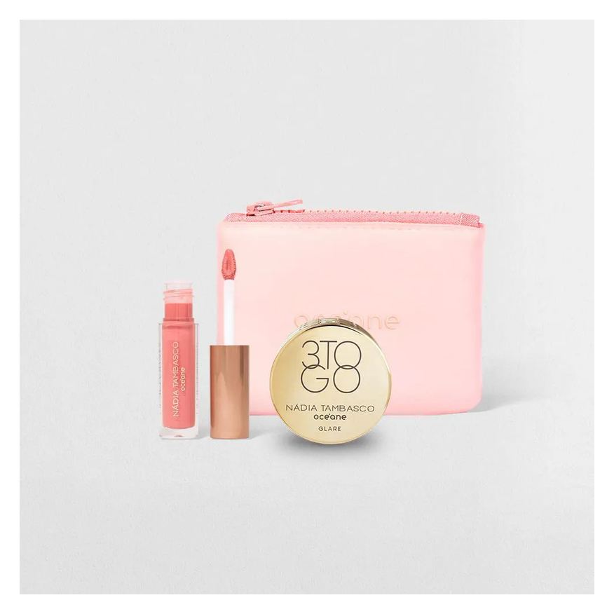 Océane Kit Trio de Sombras 3 To Go Pallete Glare + Brilho Labial + Mini Daily Makeup (3 Produtos)