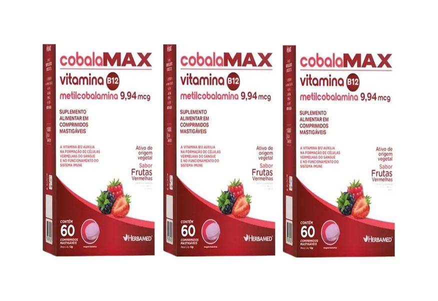 Herbamed Kit 3 Cobalamax Vit B12 9,94 Mcg 60 Comp Mastigáveis