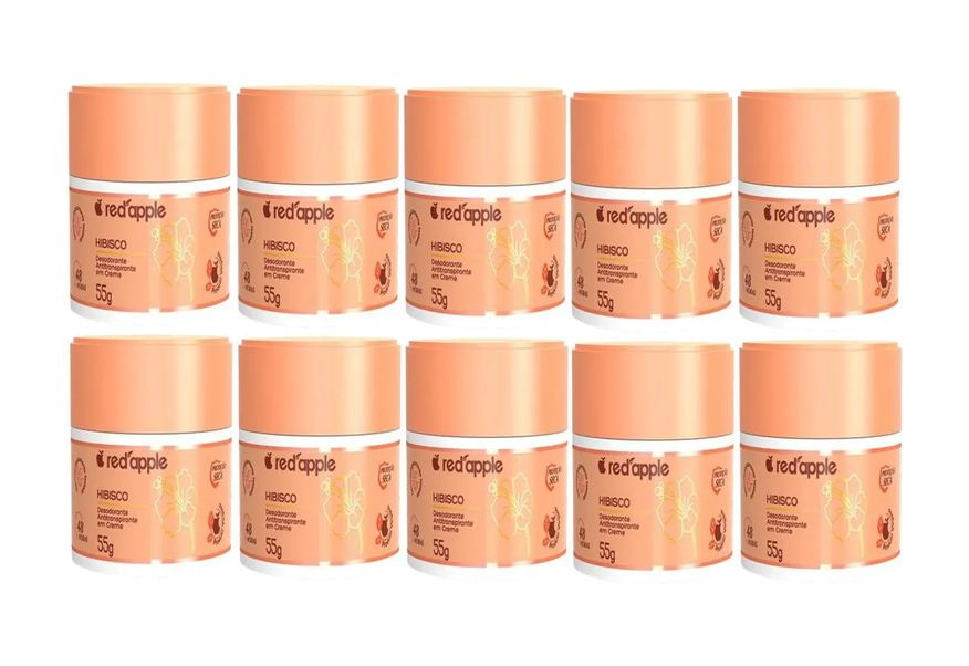 red Apple Kit 10 Desodorante Antitranspirante Creme Hibisco