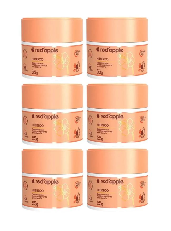 Red Apple Kit 6 Desodorante Antitranspirante Creme Hibisco