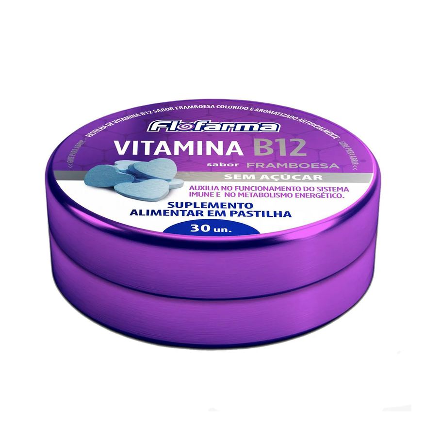 Flofarma Pastilha de Vitamina B12 Framboesa 30 Unidades