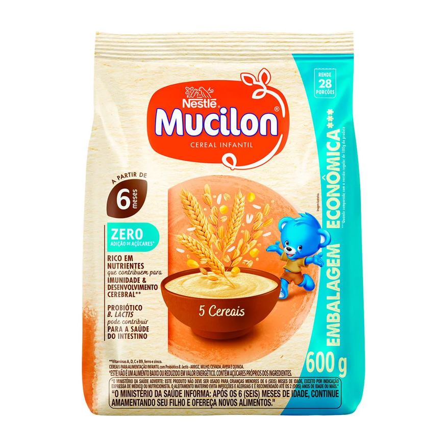 Mucilon Cereal Infantil Nestlé Seleção da Natureza 5 Cerais com Quinoa Zero Açúcar 600g