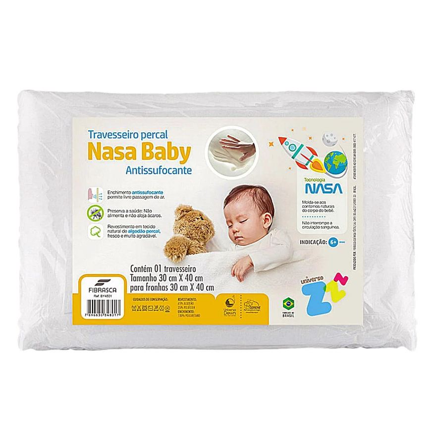 Fibrasca Travesseiro Nasa Baby Percal Antissufocante 30x40cm