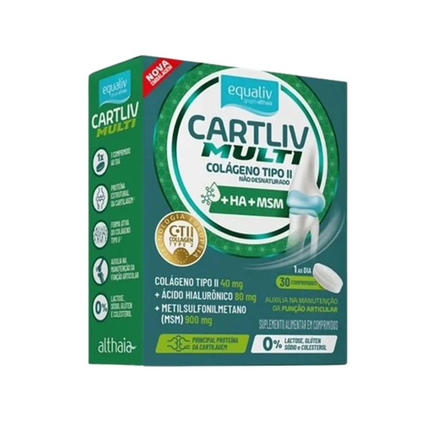 Equaliv Cartliv Multi Colágeno Tipo 2 40mg Ha 80mg + Msm 900mg C/30