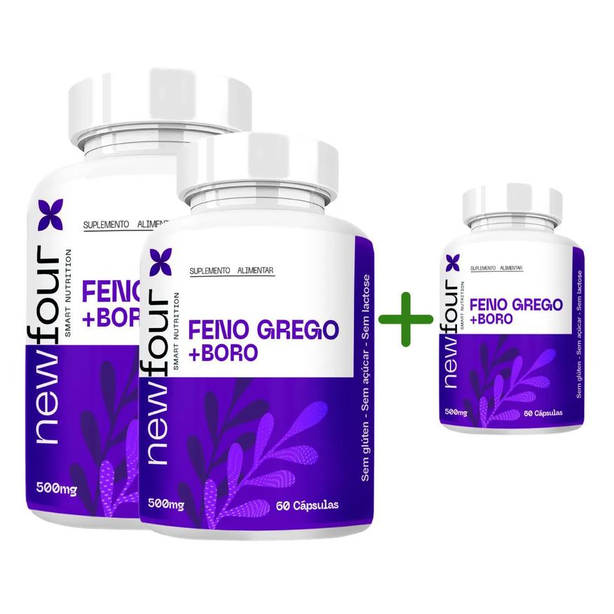 New Four Feno Grego + Boro Compre 2 Leve 3 com Total de 180 cápsulas