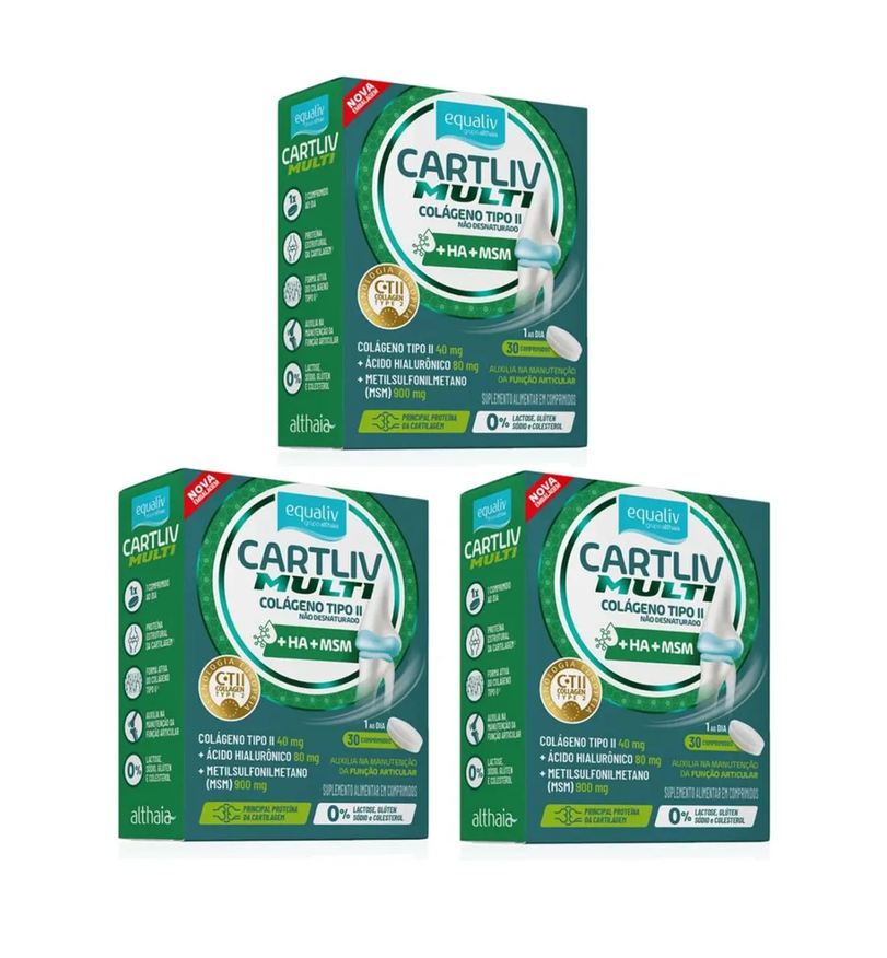 Equaliv Kit 3 Cartliv Multi Colágeno T/2 40mg Ha 80mg+msm 900mg C/30