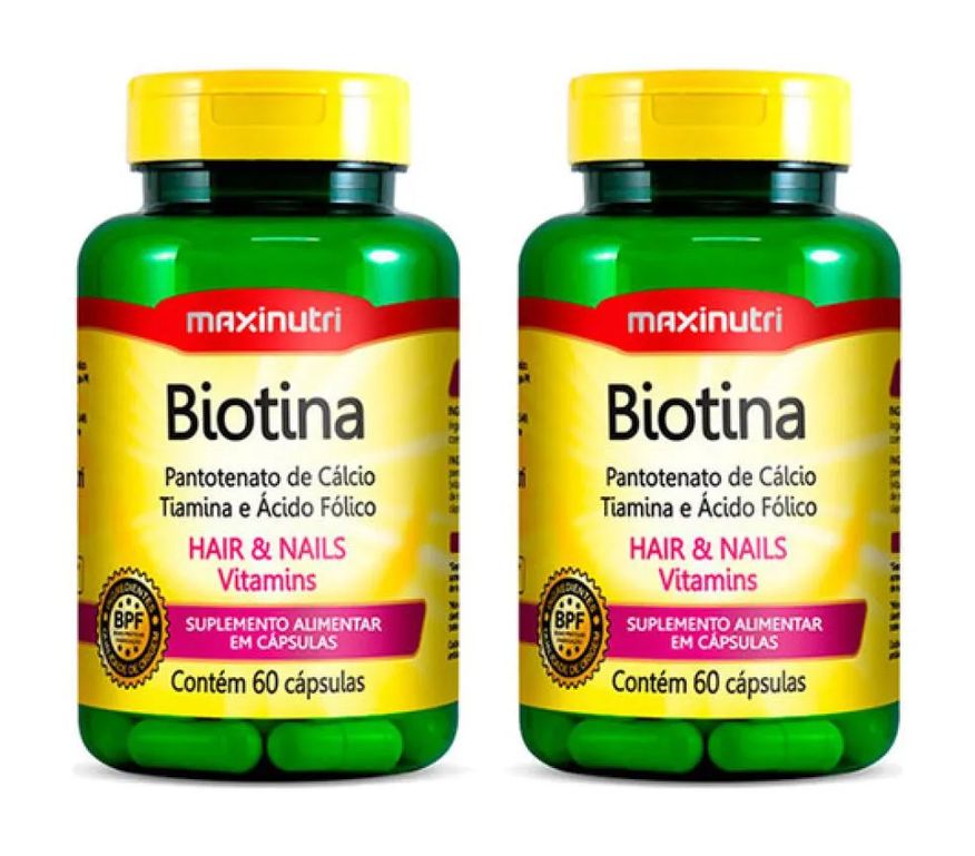 Maxinutri Kit 02 Biotina Cabelo Unhas Vitaminas + Acido Fólico 60 cápsulas