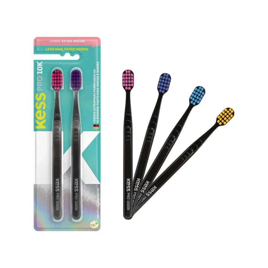 Kess 2 Escovas Dentais Pro 10k Cerdas Extra Macias Preta
