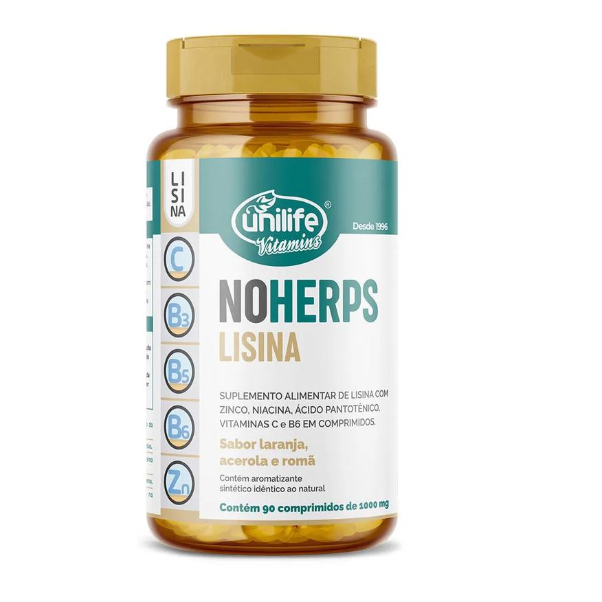 Unilife Lisina NoHerps 1200mg Sabor Laranja Acerola Romã