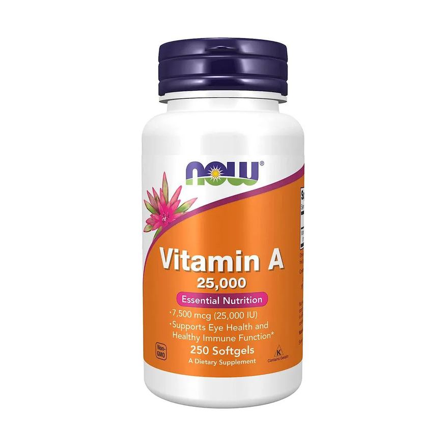 Now Foods Vitamina A 25.000UI 250 Cápsulas Softgels Importado