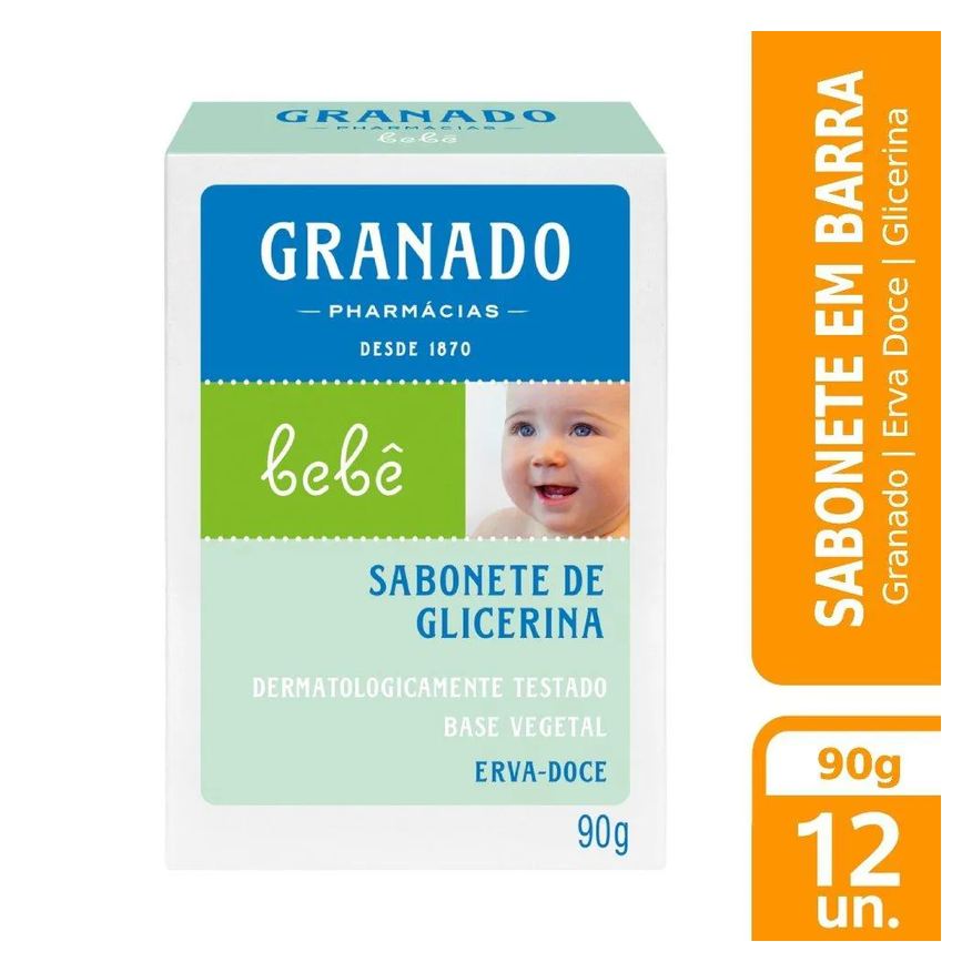 Granado Sabonete Glicerina Bebê Erva Doce 90g -embalagem com 12 unidades