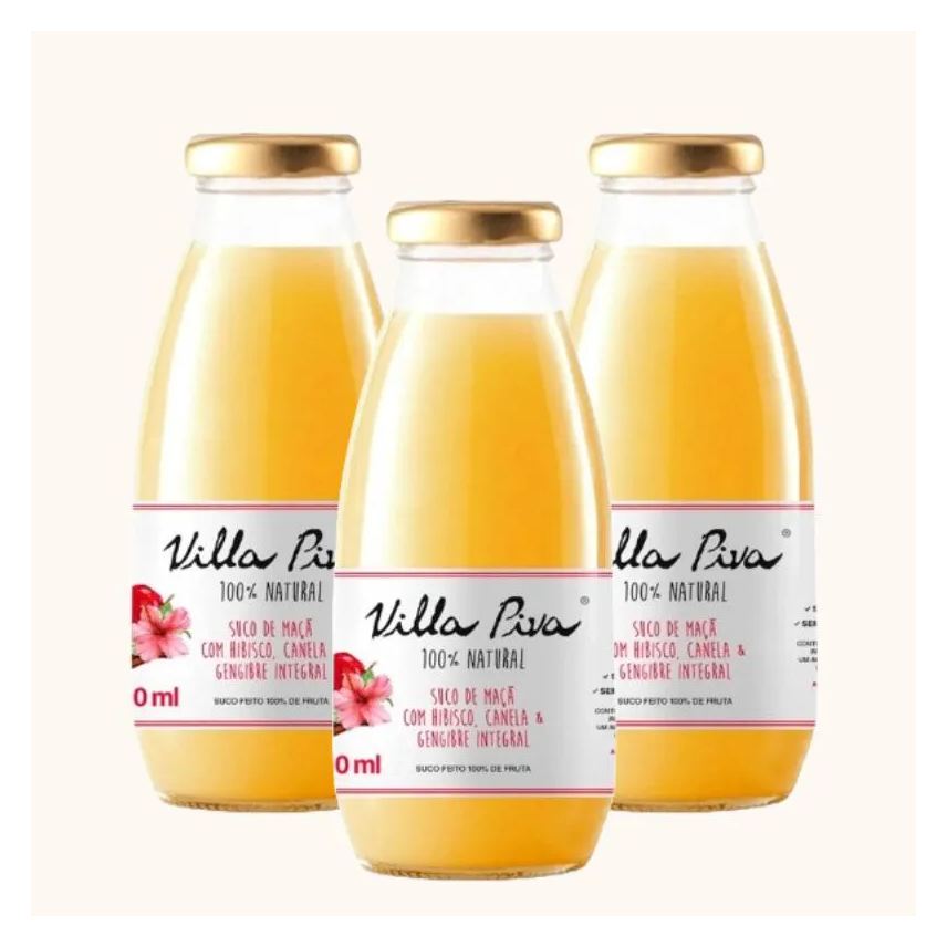 Villa Piva Kit 3x: Suco de Maçã com Hibisco, Canela e Gengibre Sem Açúcar 300ml
