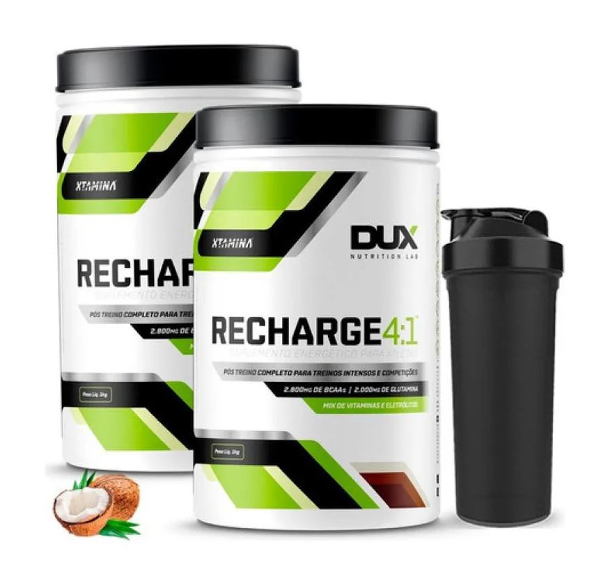 Dux 2x Recharge 4:1 1kg Sabores + Coqueteleira - Pós Treino Sabor Coco