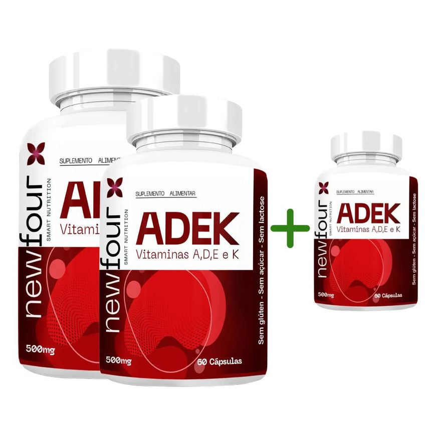 New Four Adek Vitaminas A, D, e, K Kit Compre 2 Leve 3 com Total de 180 Capsulas