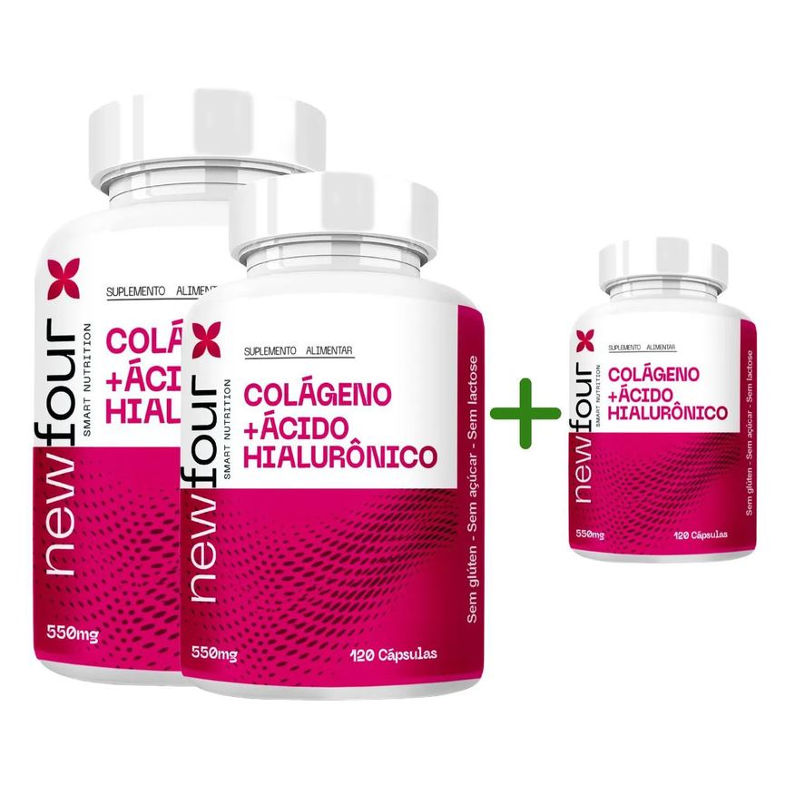 New Four Colágeno + Ácido Hialurônico Compre 2 Leve 3 com Total de 360 Capsulas