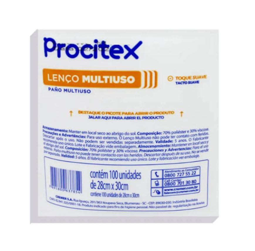 PARA LENçO BANHO 28X 30CM (PACOTE COM 100 UNIDADES) PROCITEX - CREMER