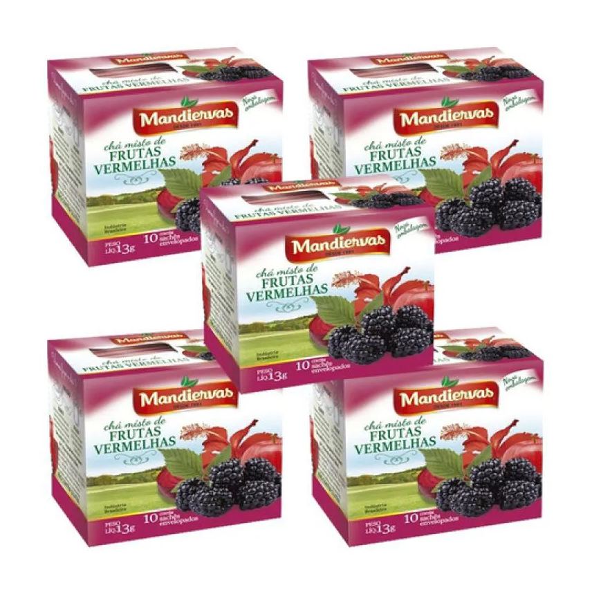 Mandiervas Kit 5 Caixinhas Chá Frutas Vermelhas 10 Sachês