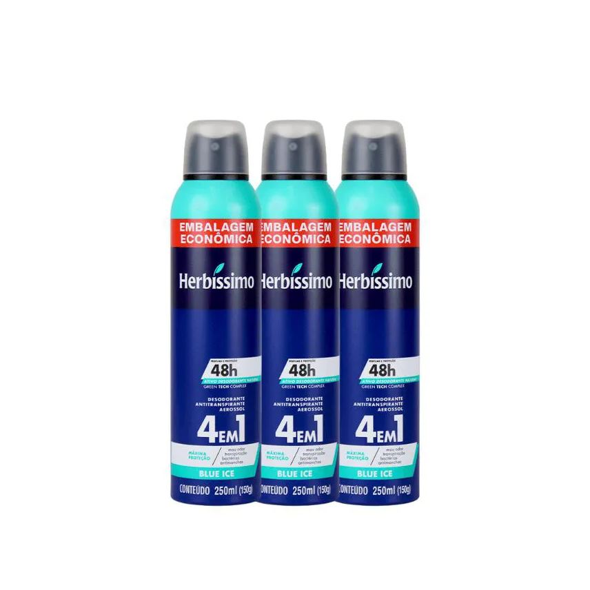 HERBíSSIMO KIT DESODORANTE AEROSOL ANTITRANSPIRANTE BLUE ICE 250ml - 3 UNIDADES