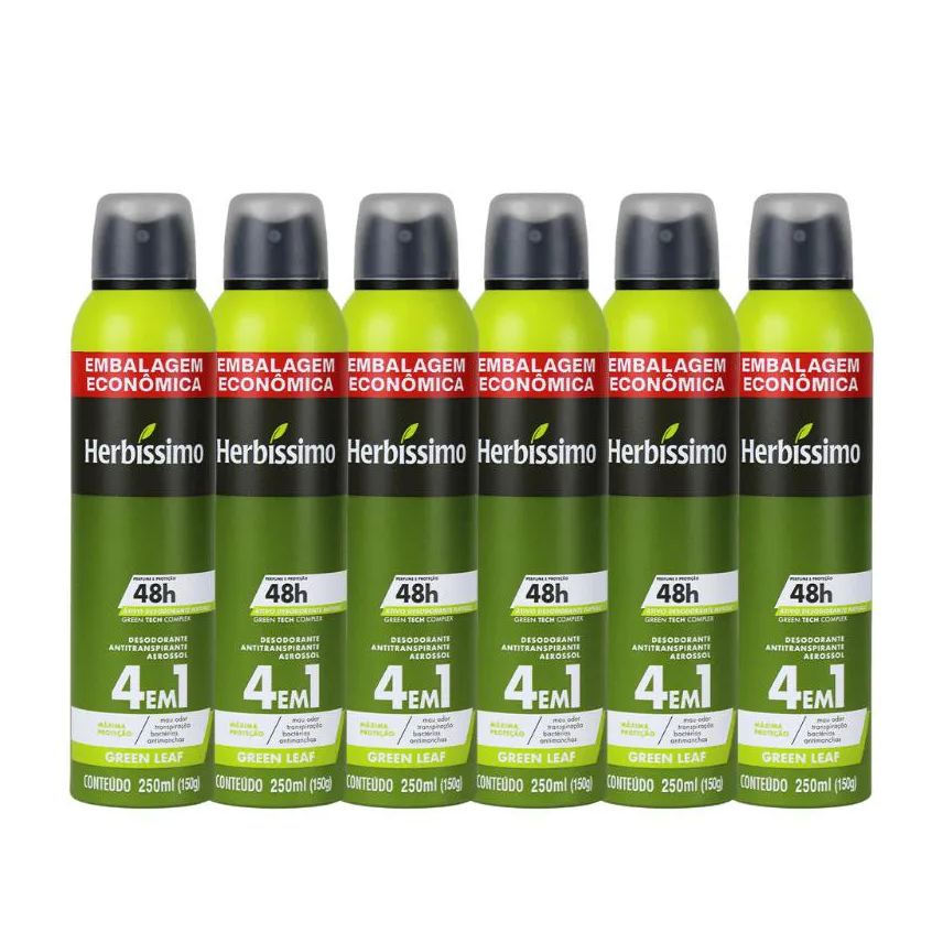 HERBíSSIMO KIT DESODORANTE AEROSOL ANTITRANSPIRANTE GREEN LEAF 250ml - 6 UNIDADES