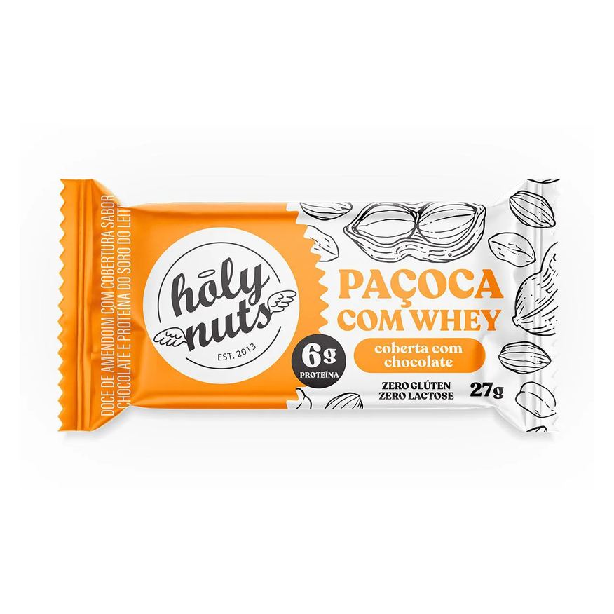 Holy Nuts Paçoca com Whey Coberta com Chocolate 27g