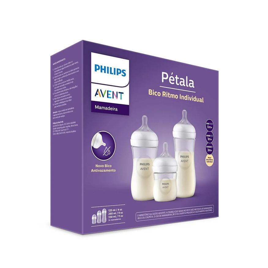 Avent Kit Mamadeira Philips Pétala 125ml + Avent Pétala 260ml + Avent Pétala 330ml