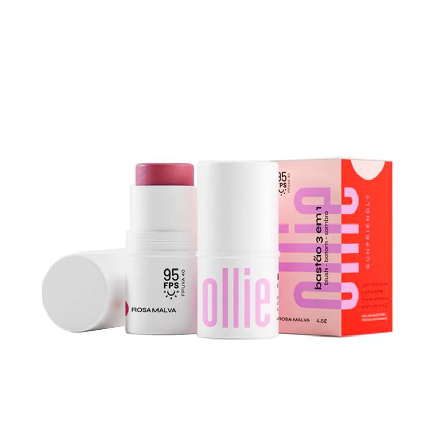 Ollie Bastão 3 em 1 Blush Batom e Sombra FPS 95 4,5g - Rosa Malva