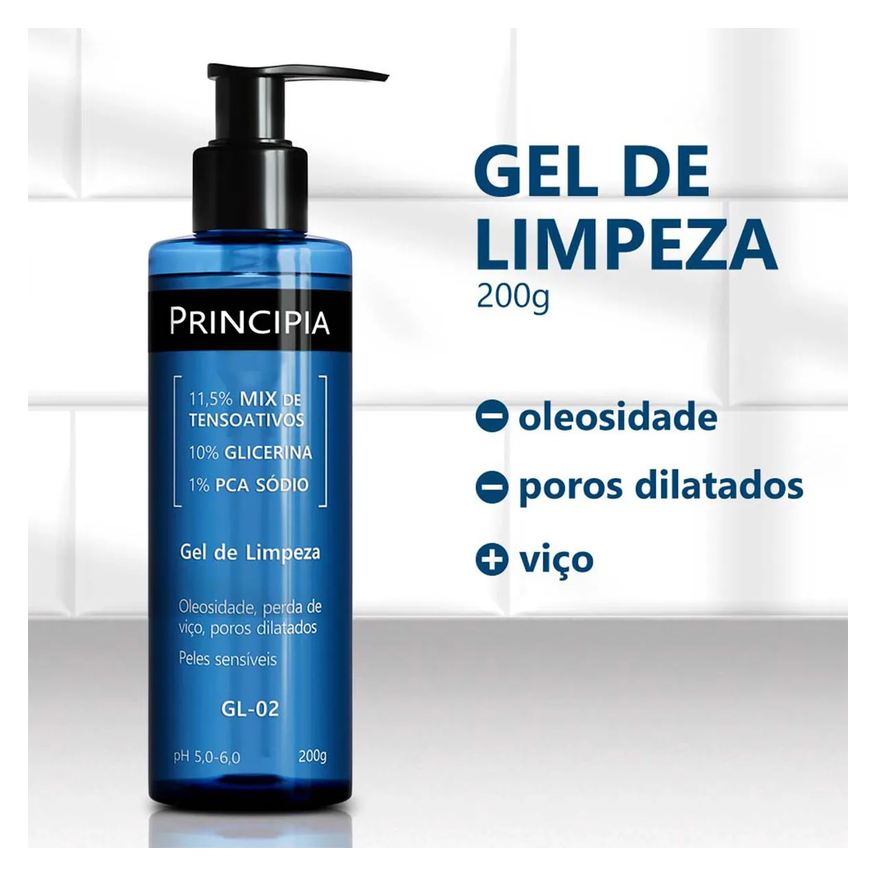 Principia Kit Facial Skincare Gel de Limpeza Suave GL-02 200ml + Sérum Anti-Idade Mix-02 30ml + Creme Hidratante CH-01 50g + Protetor Solar PS-01 FPS