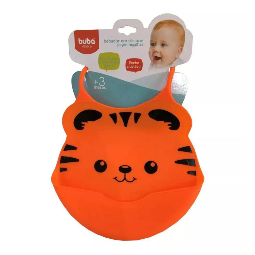Buba Babador Silicone Com Pega Migalhas Tigre Laranja