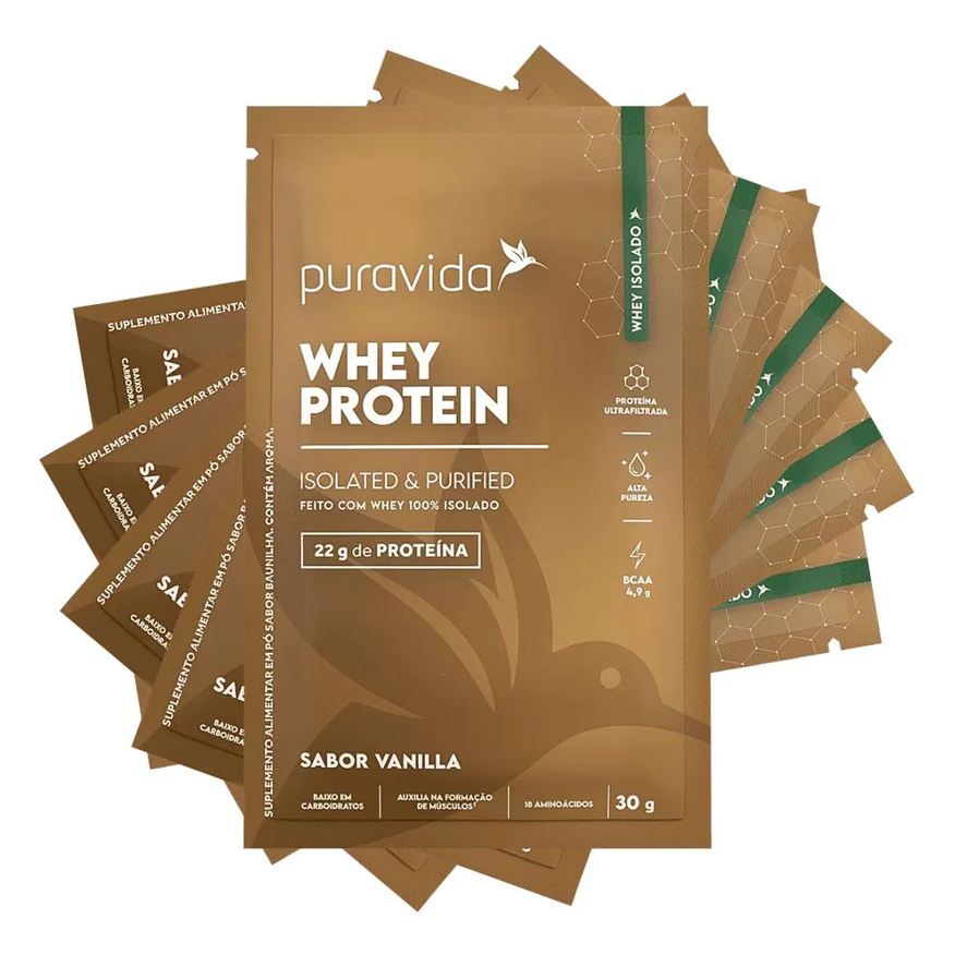 Puravida Pura Vida Kit 5 Unid Sache (30g) Whey Protein Isolado - Sabor Vanilla