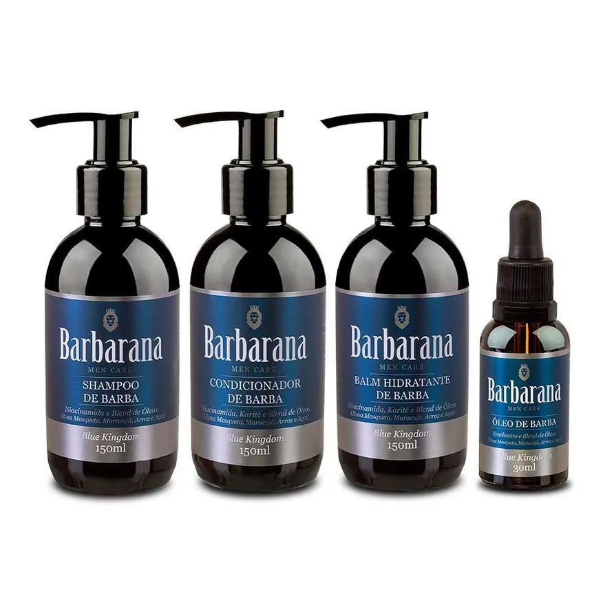 Barbarana Kit Shampoo + Condicionador + Balm + Óleo Para Barba Blue Kingdom