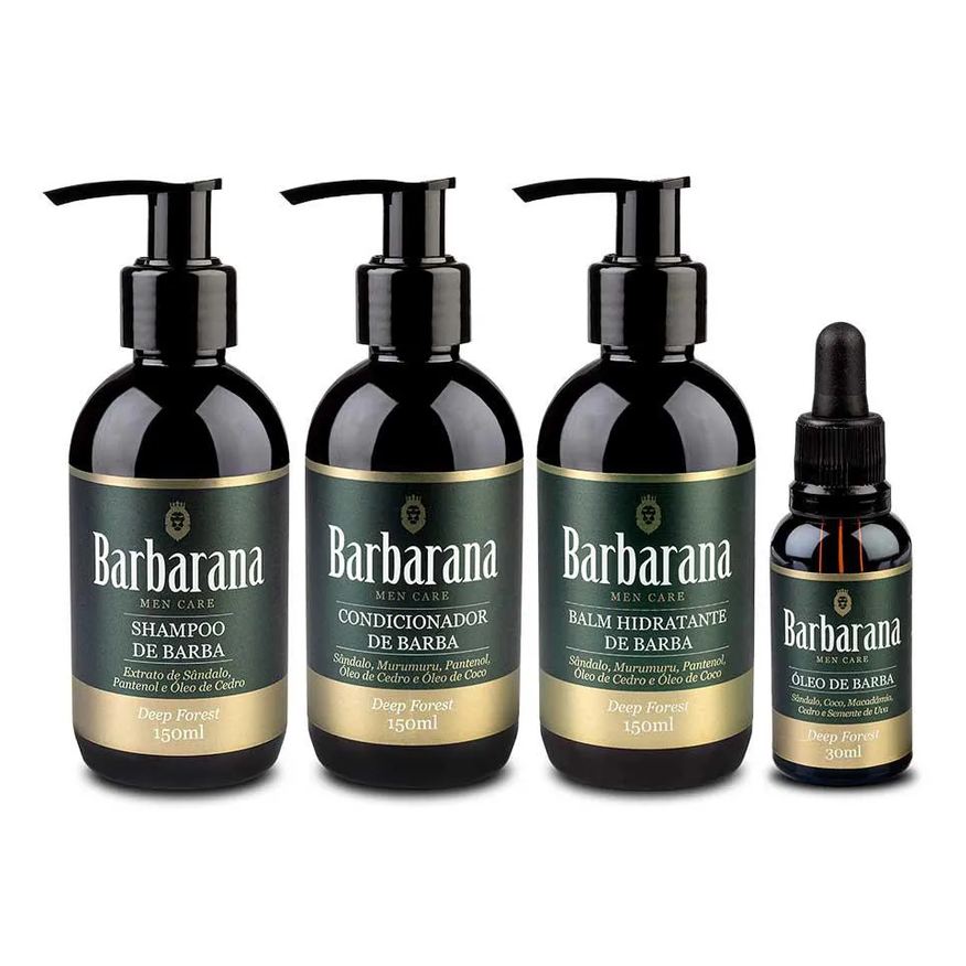 Barbarana Kit Shampoo + Condicionador + Balm + Óleo Para Barba Deep Forest