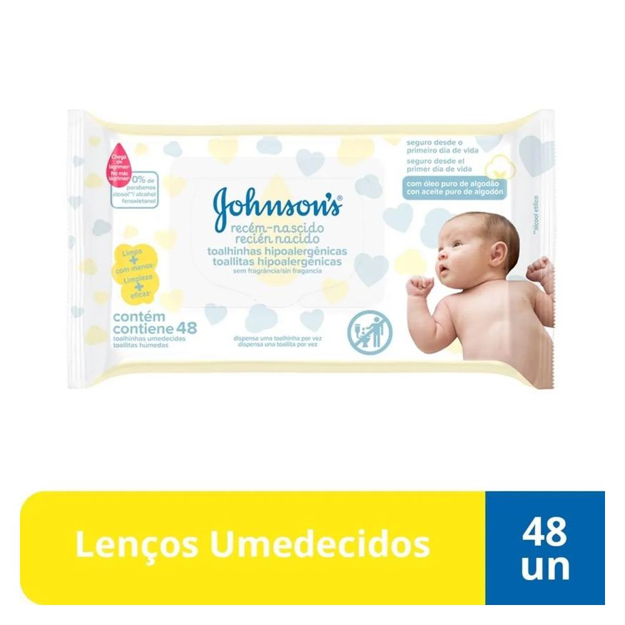 Johnson & Johnson Lenço Umedecido Johnson's Baby Recém-Nascido Hipoalergênico Sem Álcool 48 unidades
