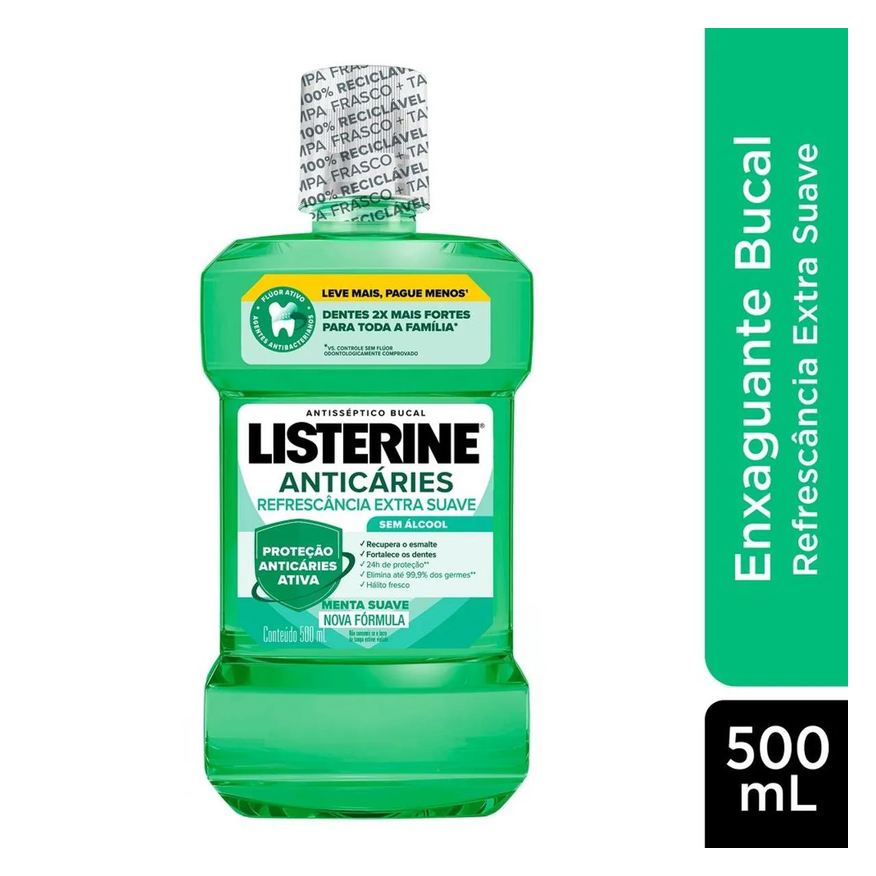 Listerine Enxaguante Antisséptico Bucal Anticáries Zero Álcool 500ml