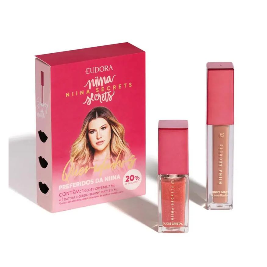Eudora Kit Niina Secrets Queridinhos Batom Líquido Matte + Gloss Crystal