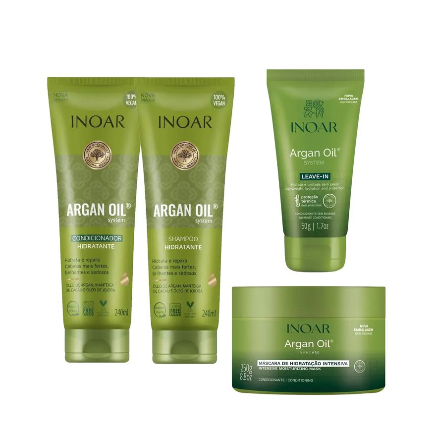Inoar Kit Argan Oil Shampoo 240ml + Condicionador 240ml + Máscara de Tratamento 250g + Leave-In 50g