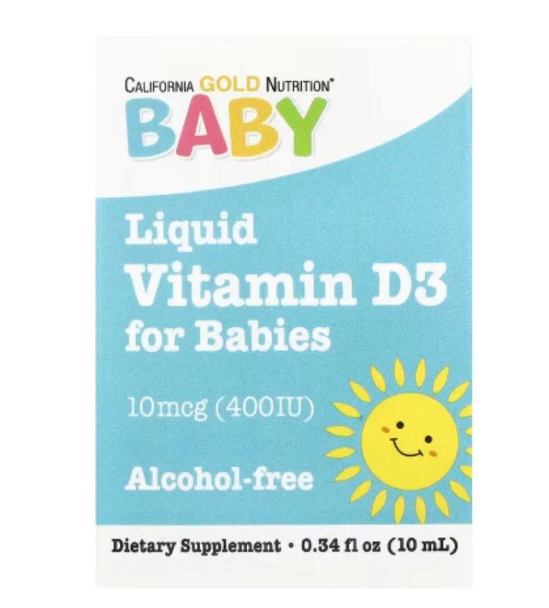 California Gold Nutrition Vitamina D3 em Gotas para Bebês, 10 Mcg (400 Ui) 10ml
