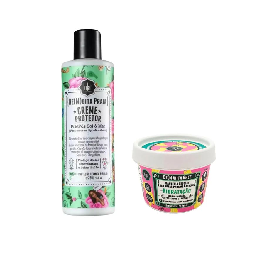 Lola Cosmetics Kit Manteiga Vegetal Capilar Be(m)Dita Ghee Hidratação 100g + Creme Protetor Capilar Be(M)dita Praia 250g