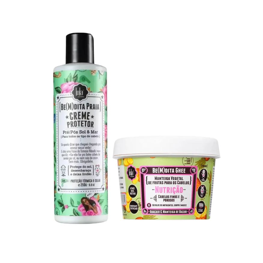 Lola Cosmetics Kit Manteiga Vegetal Capilar Be(m)Dita Ghee Nutrição 100g + Creme Protetor Capilar Be(M)dita Praia 250g