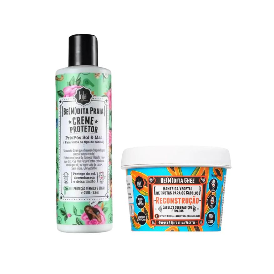 Lola Cosmetics Kit Manteiga Vegetal Capilar Be(m)Dita Ghee Reconstrução 100g + Creme Protetor Capilar Be(M)dita Praia 250g