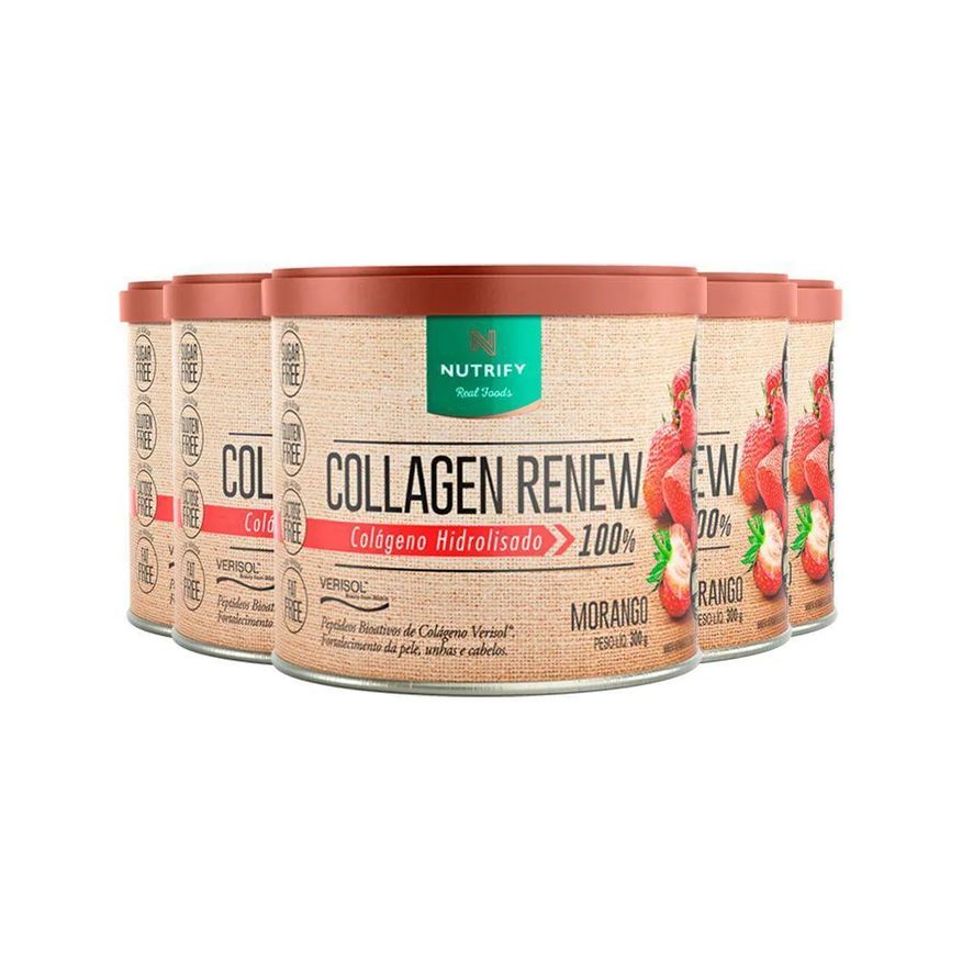 Nutrify Kit 5 Collagen Renew Colágeno Hidrolisado Morango 300g